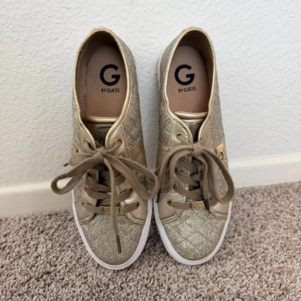 G by Guess Gold Quilted Sparkle Lace Up Sneakers Women's 10 GGBackers3 Shimmer
